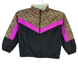 American Eagle Women's Lined Leopard Print Black Windbreaker Jacket Size XL NWOT
